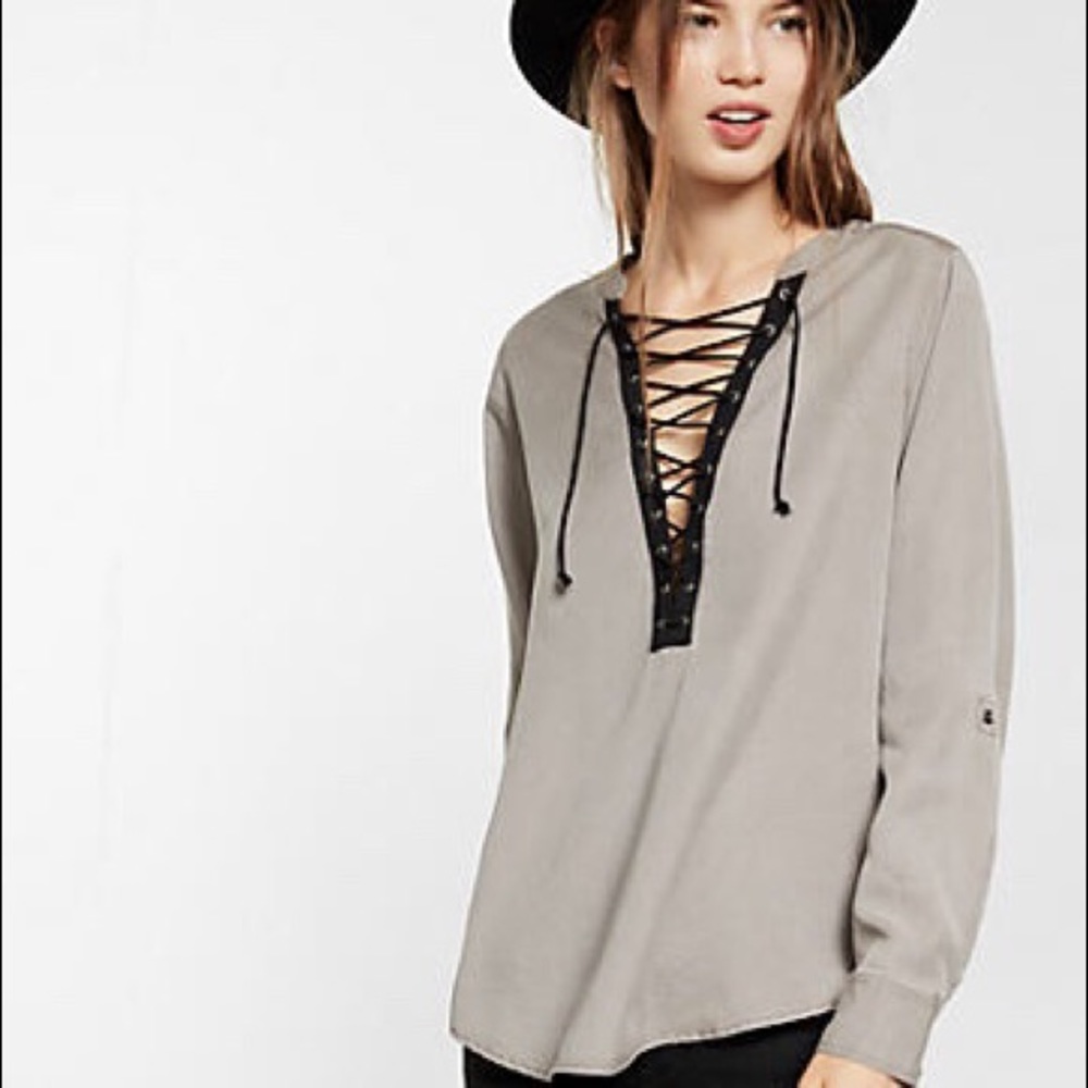 Express Lace-up Silky Soft Twill Long-sleeve Shirt